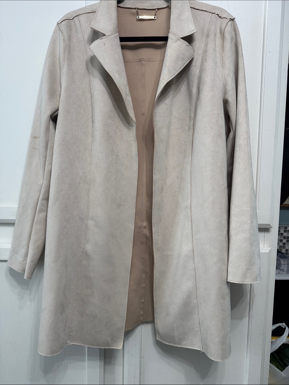 T Tahari Light Taupe Open-Front Trench Coat